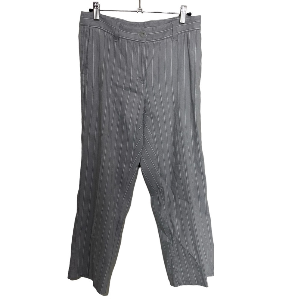 J Jill Pinstripe Gray Linen Blend Pants 4